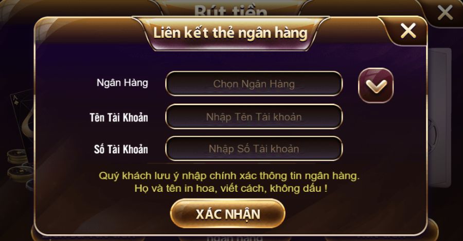 Bước rút tiền đầu tiên là điền thông tin ngân hàng