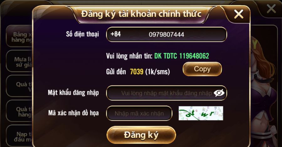 Tính năng đăng ký tại cổng game TDTC khá cơ bản